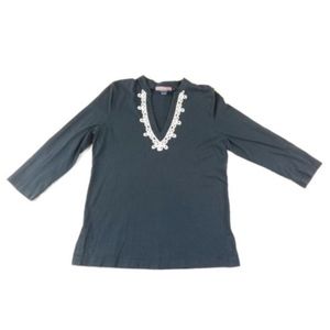 Vineyard Vines  Navy Blue Embroidered Tunic Top